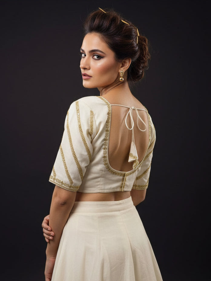 Partywear White Vichitra Silk Blouse