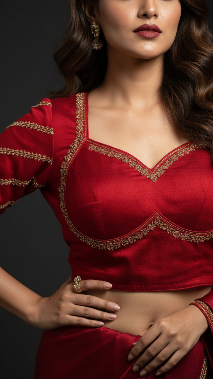Partywear Red Vichitra Silk Blouse