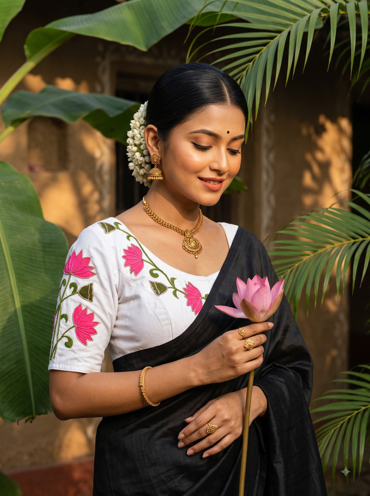 Shantimaya - Lotus Appliqué Katdana Designer Blouse