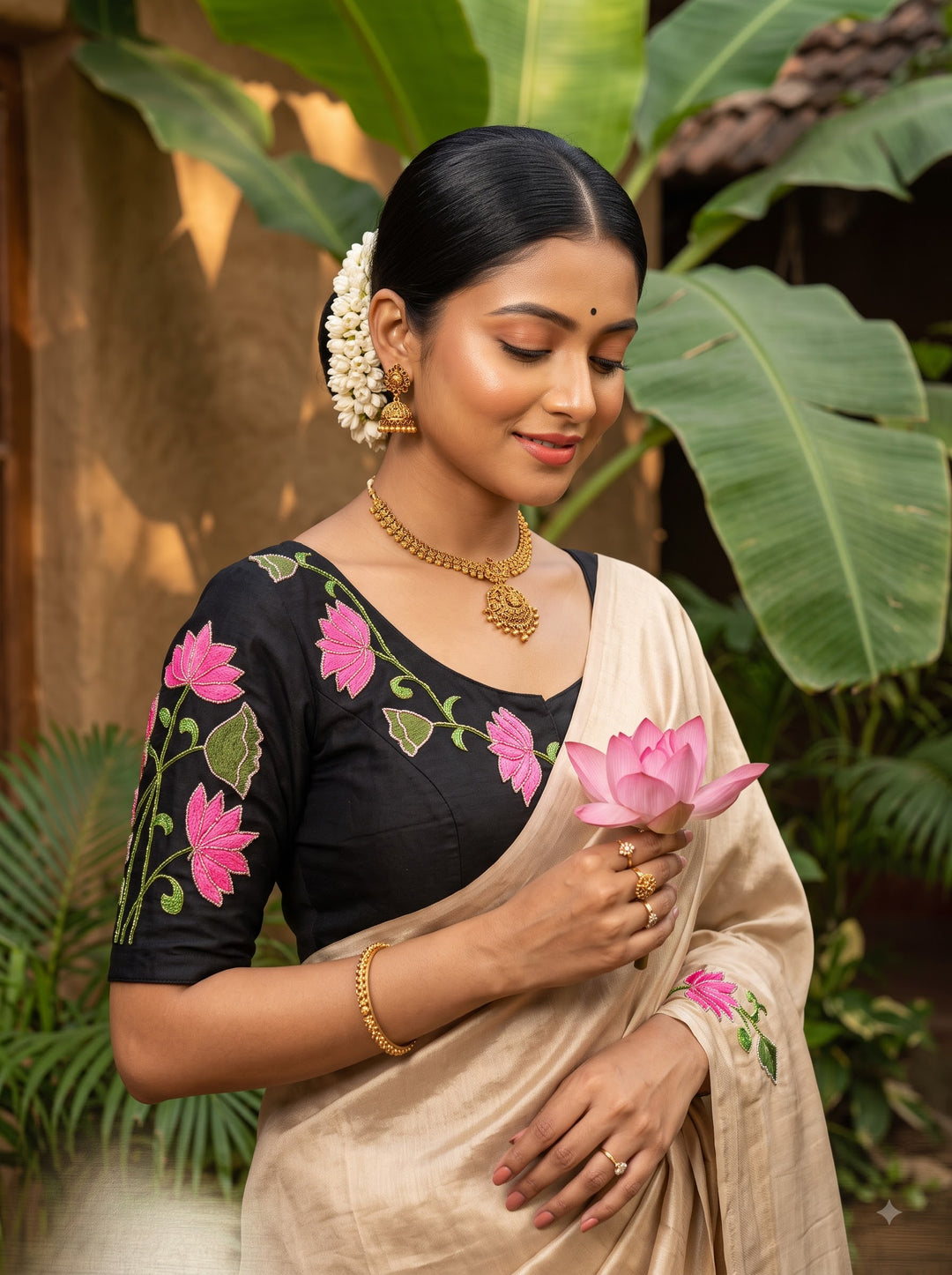 Shantimaya - Lotus Appliqué Katdana Designer Blouse