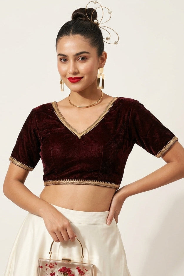 Classic Maroon V-Neck Zari Blouse
