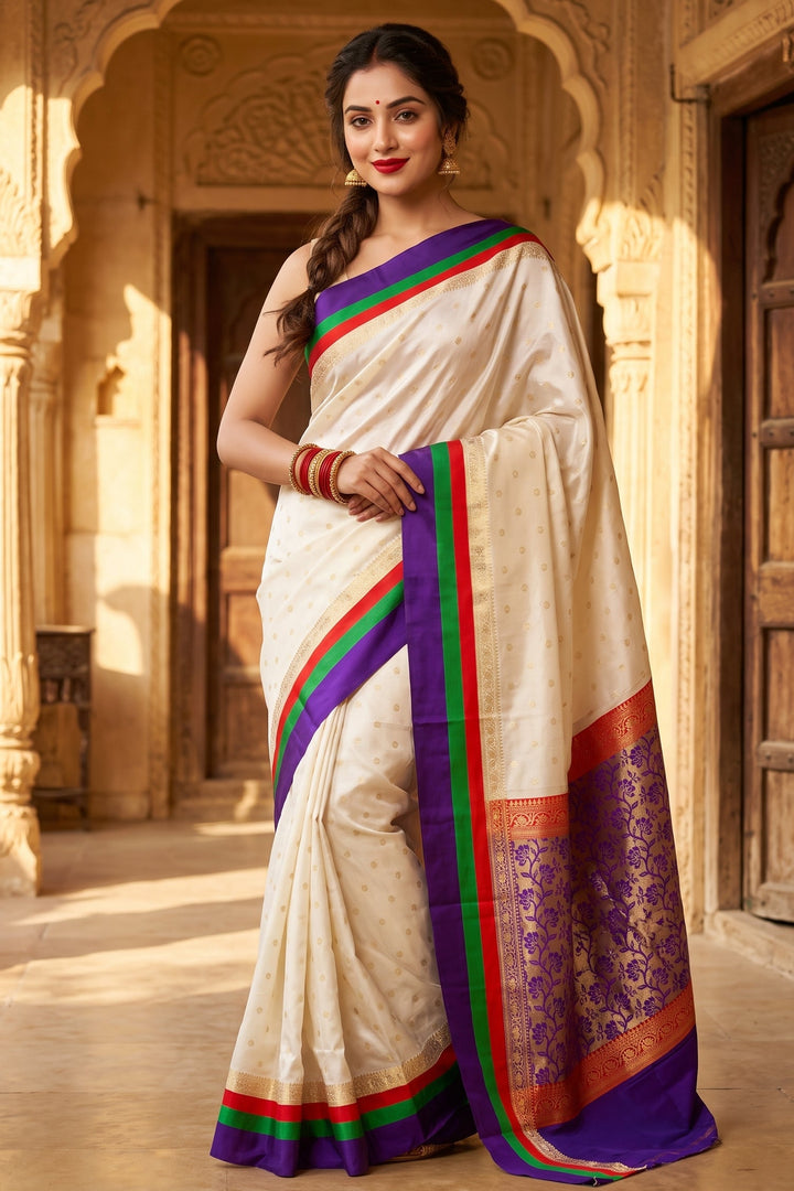 Stardust Ivory Semi Silk Saree