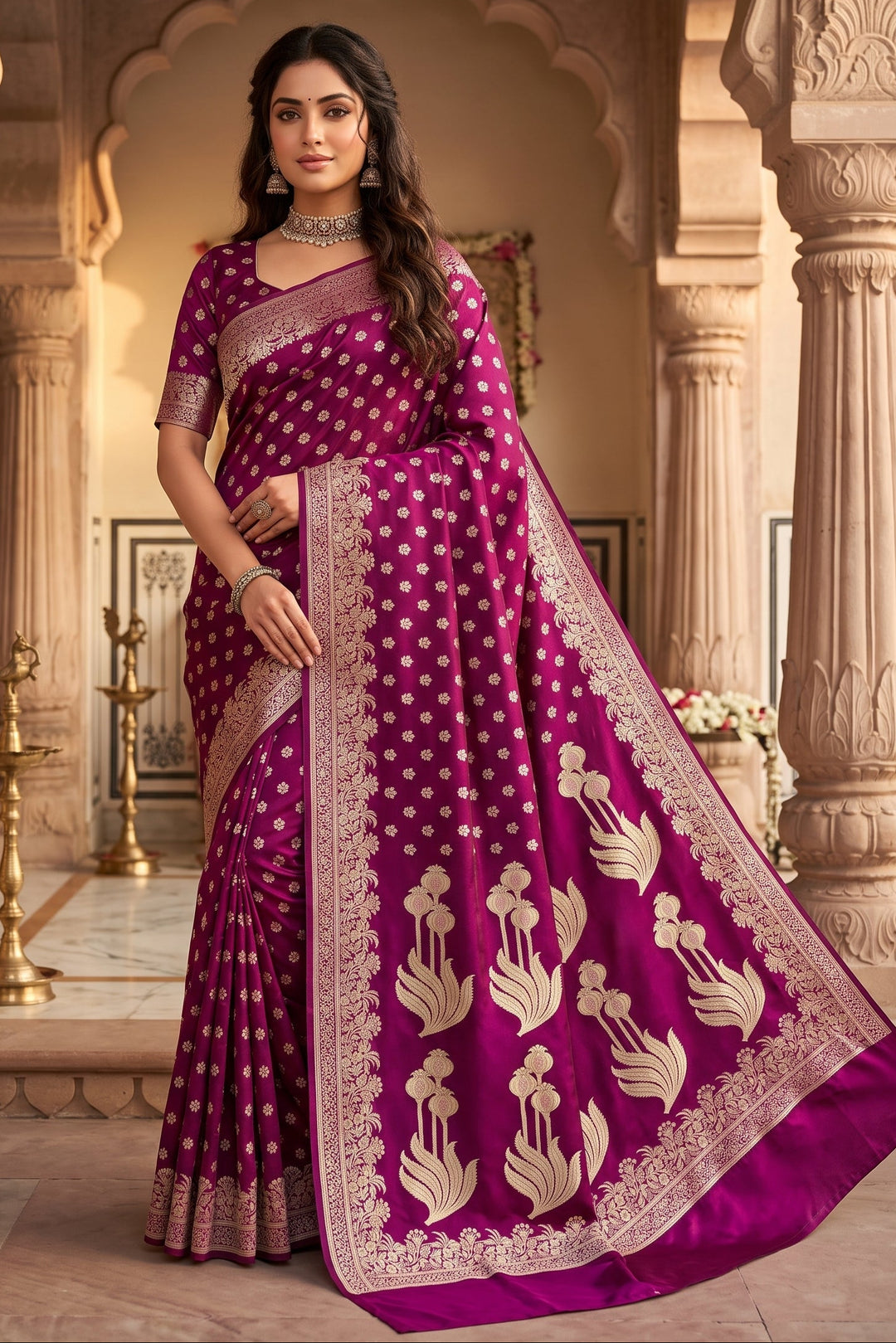 Twilight Whisper Banarasi Semi Katan Silk Saree