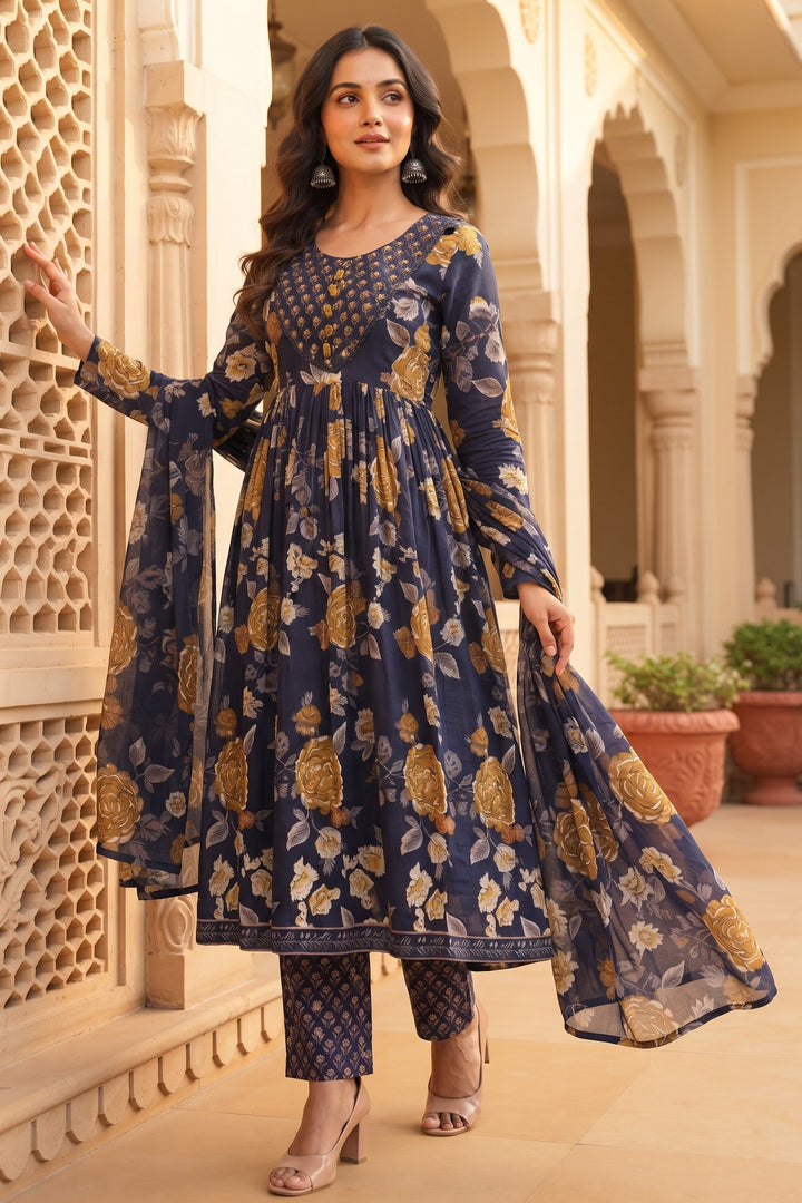 Midnight Shimmer Cotton Kurti Set