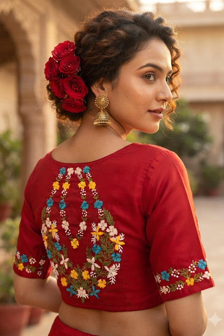 Wildflower Wreath Handstitched Designer Blouse