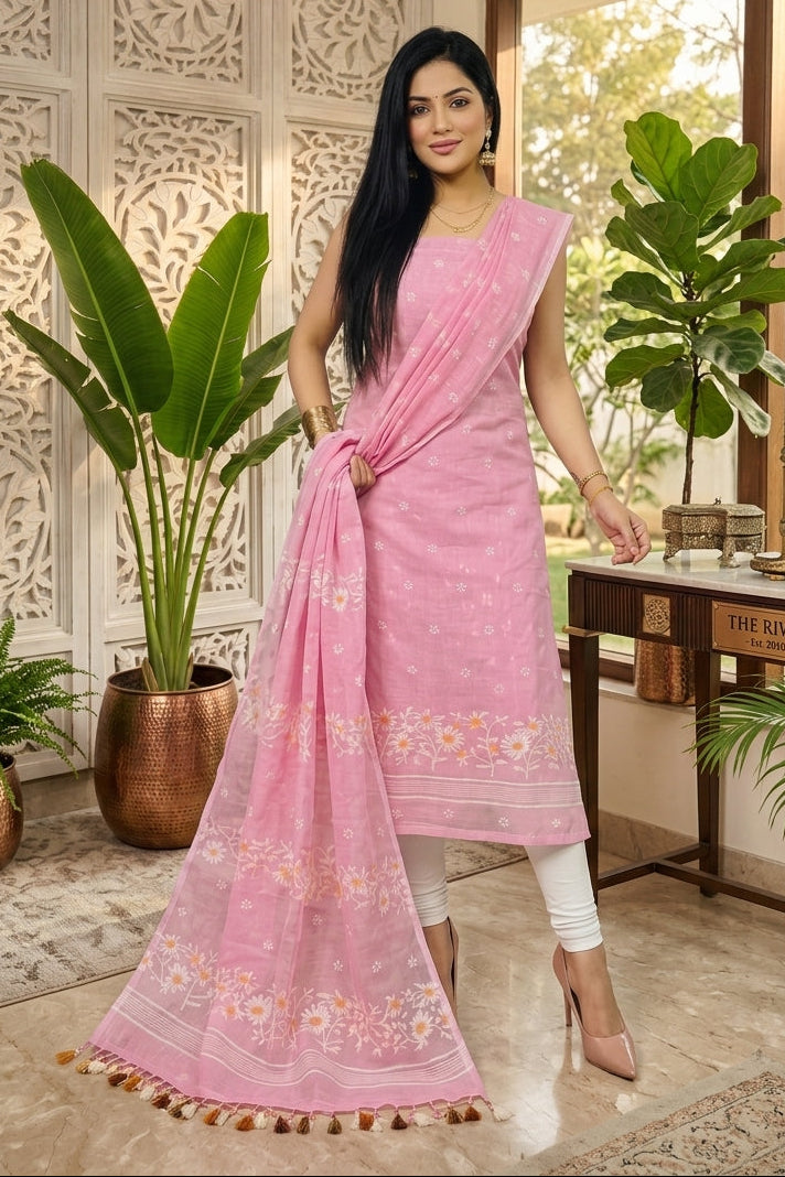 Krishnakoli Cotton Silk Unstitched Dress Material (Kurti Piece and Dupatta)