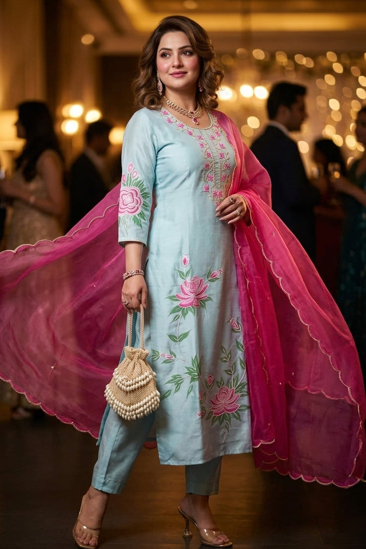 Pink Sky - Cotton Kurti Set