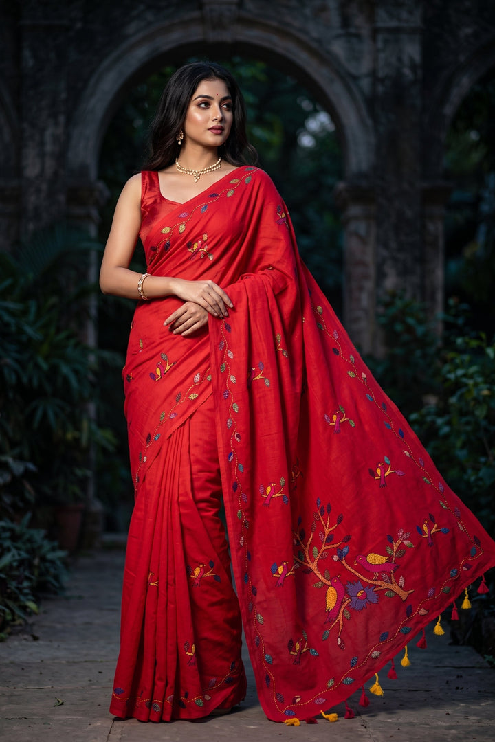 Echoes of Birdsong Khadi Cotton Saree
