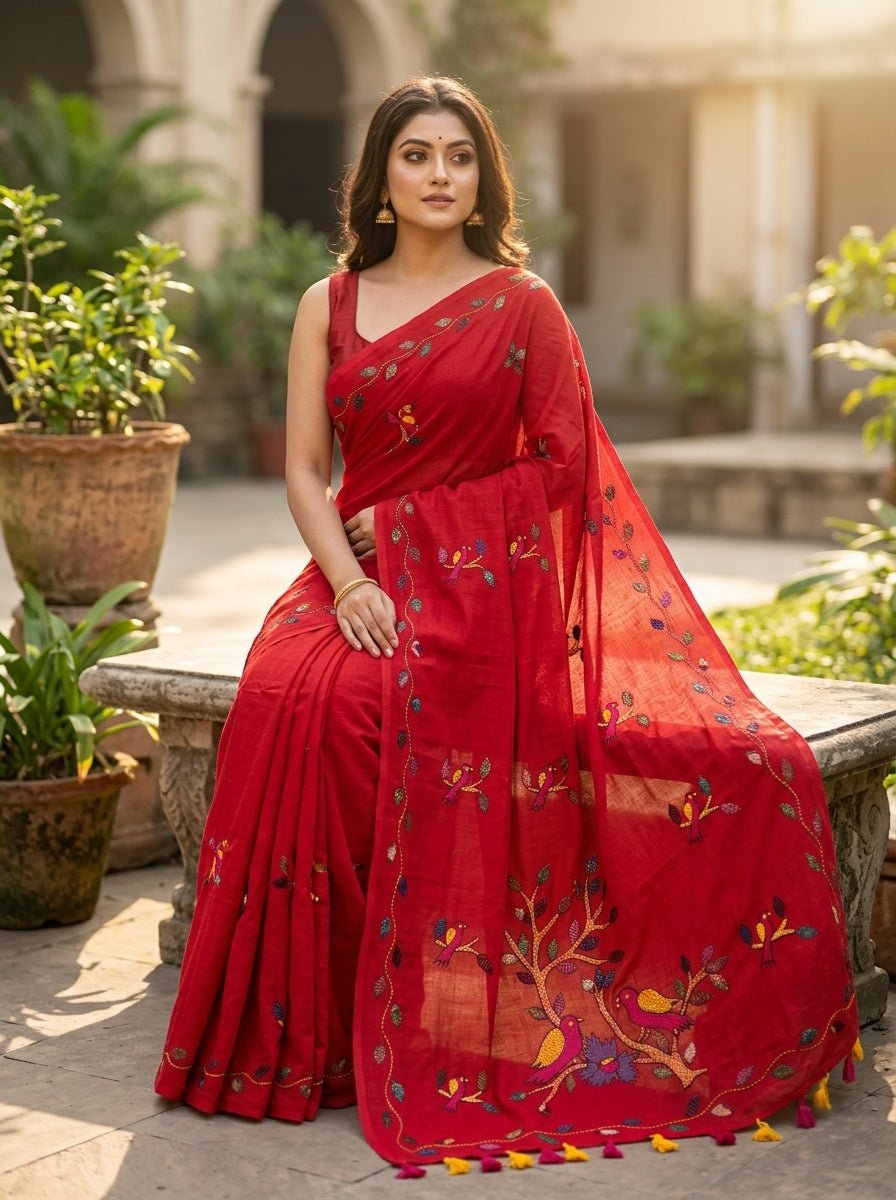 Echoes of Birdsong Khadi Cotton Saree
