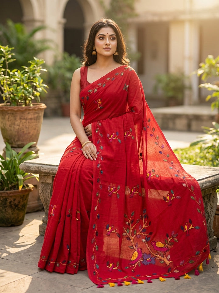 Echoes of Birdsong Khadi Cotton Saree