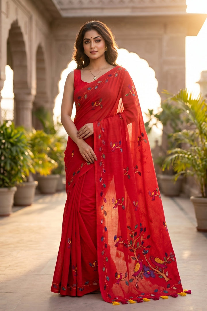 Echoes of Birdsong Khadi Cotton Saree