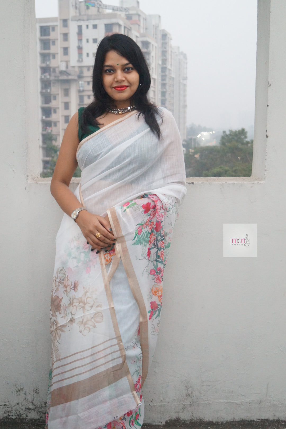 Draped In Stories-Fancy Linen Saree