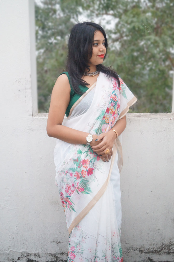 Draped In Stories-Fancy Linen Saree