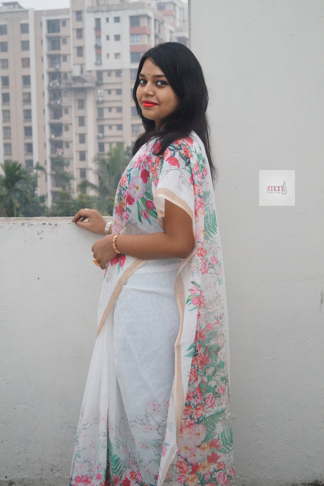 Draped In Stories-Fancy Linen Saree