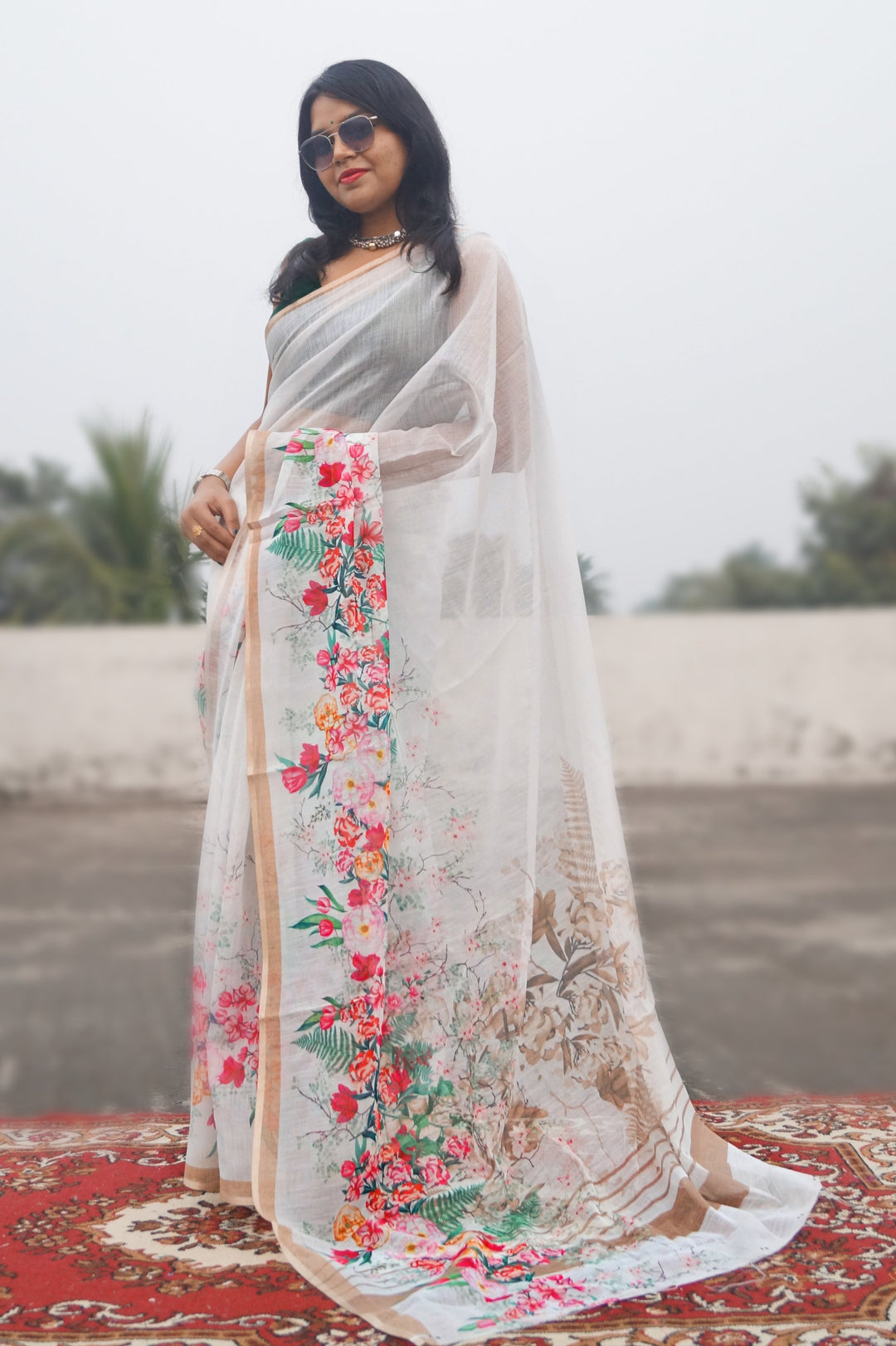 Draped In Stories-Fancy Linen Saree