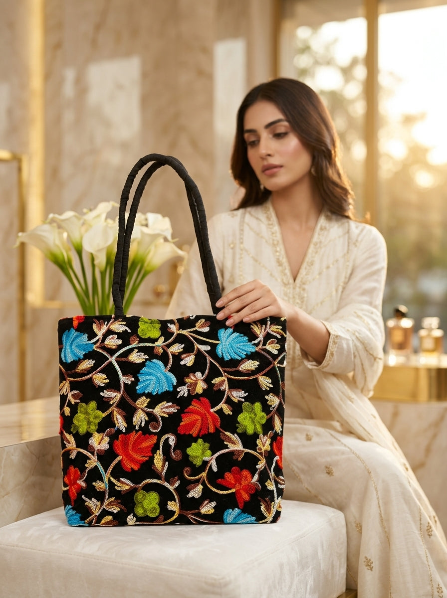 Black And Bold- Embroidered Tote Bag