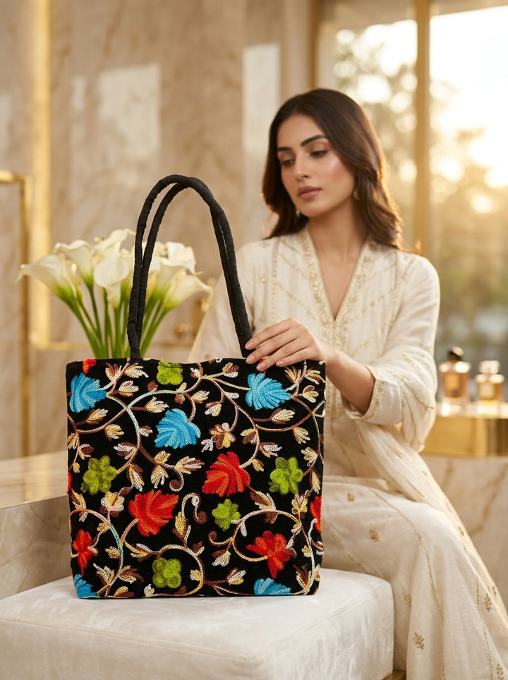 Black And Bold- Embroidered Tote Bag
