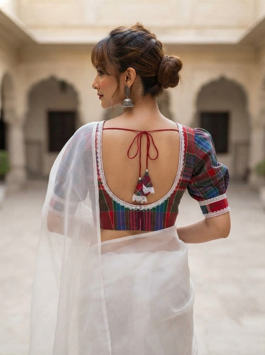 Everlyn Grace Puff Sleeve Gamcha Design Blouse