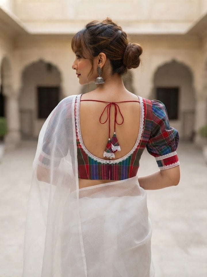 Everlyn Grace Puff Sleeve Gamcha Design Blouse