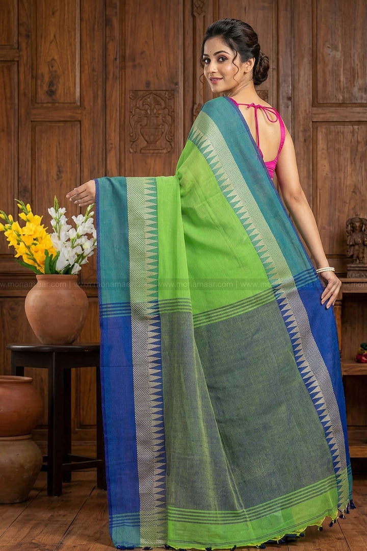 Aura Of Pure Khadi Cotton (Natural Pista Color) Saree