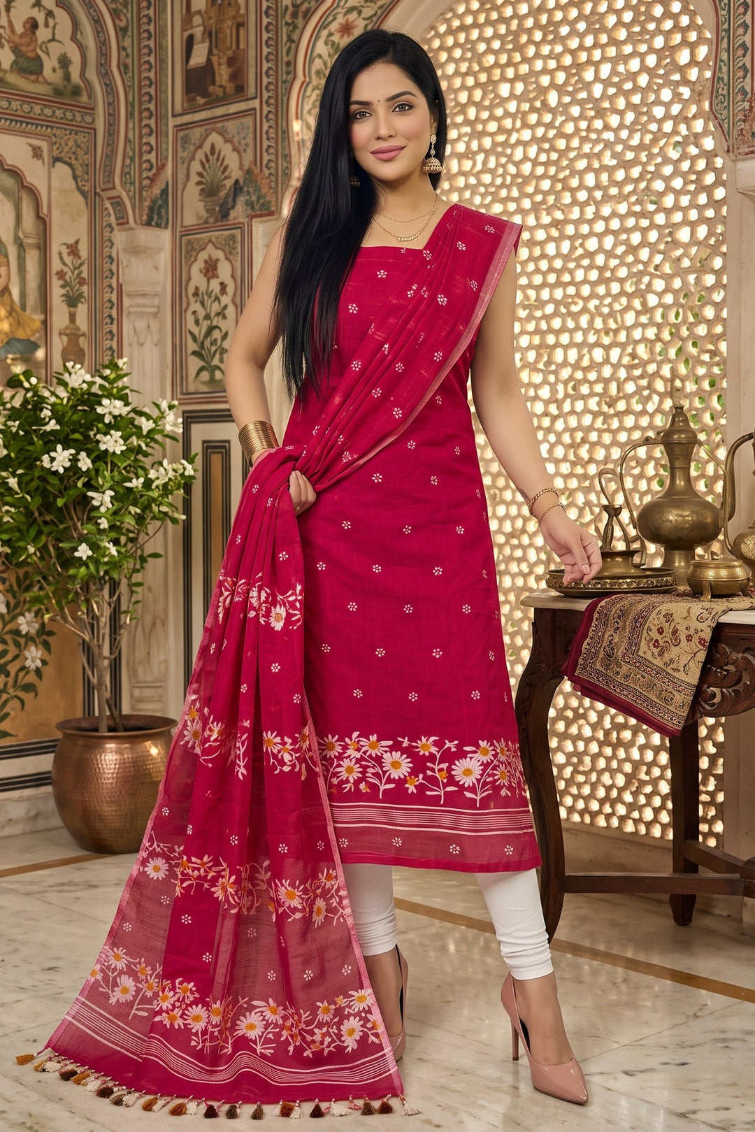 Krishnakoli Cotton Silk Unstitched Dress Material (Kurti Piece and Dupatta)