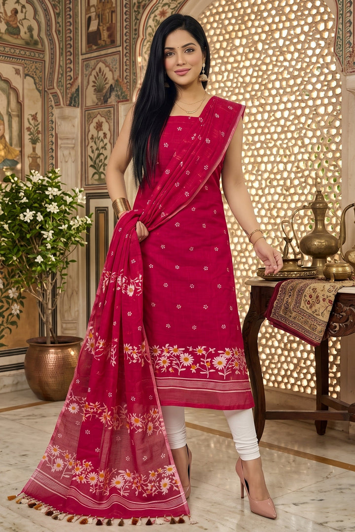 Krishnakoli Cotton Silk Unstitched Dress Material (Kurti Piece and Dupatta)
