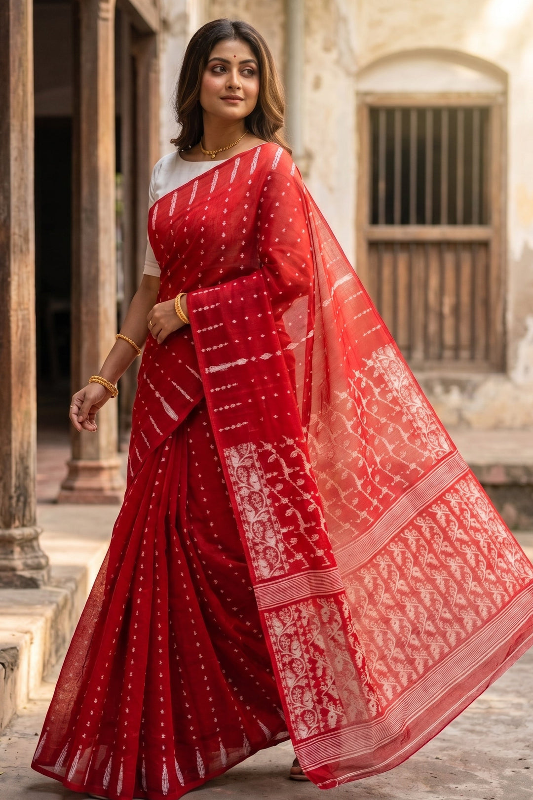 Shatarupa Bengal Jamdani Saree(Red)