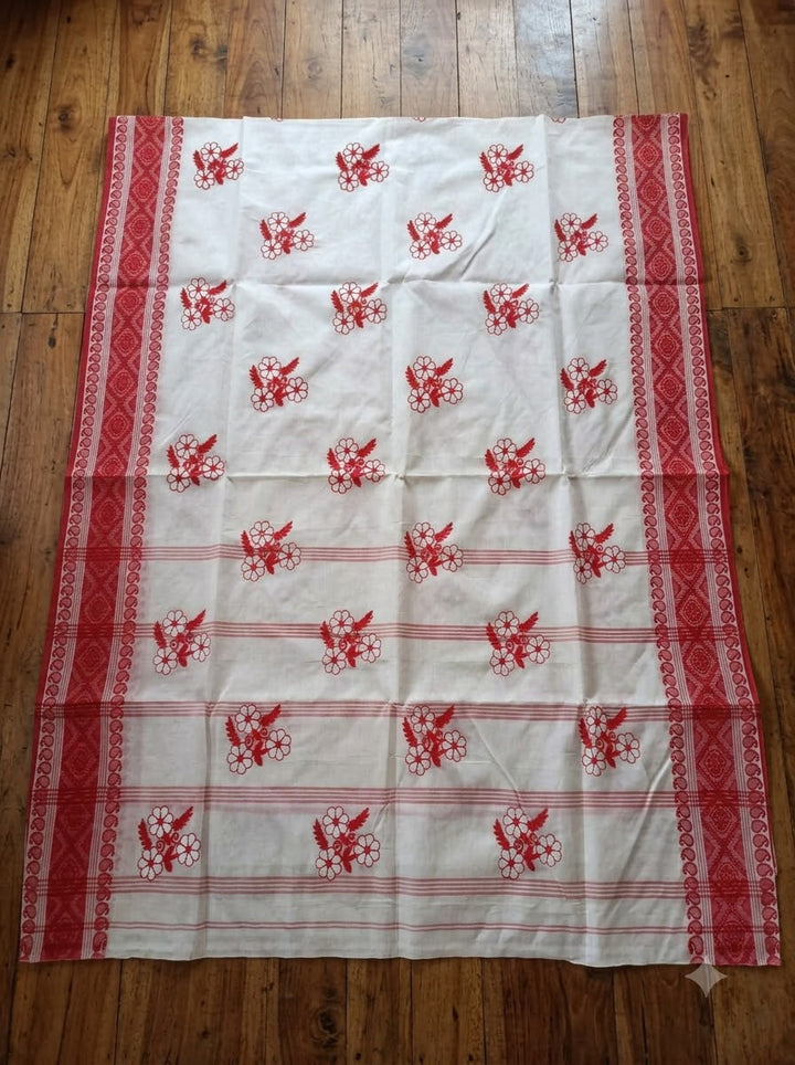 Ashtami Tangail Tant Cotton Saree(Flower Bouquet Embroidery)