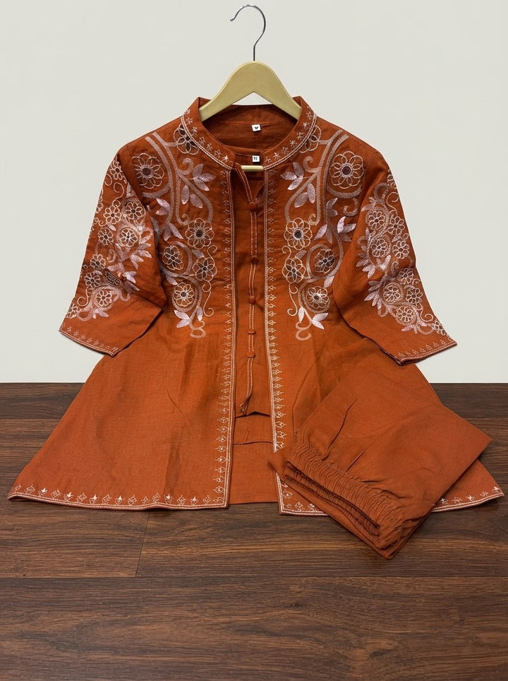 Love at First Look – Embroidered Cotton Jacket Style Co-ord Set