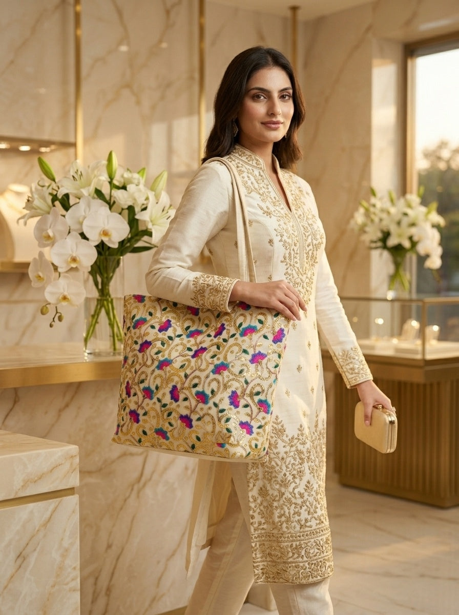 Elegance In Thoughts- Embroidered Tote Bag