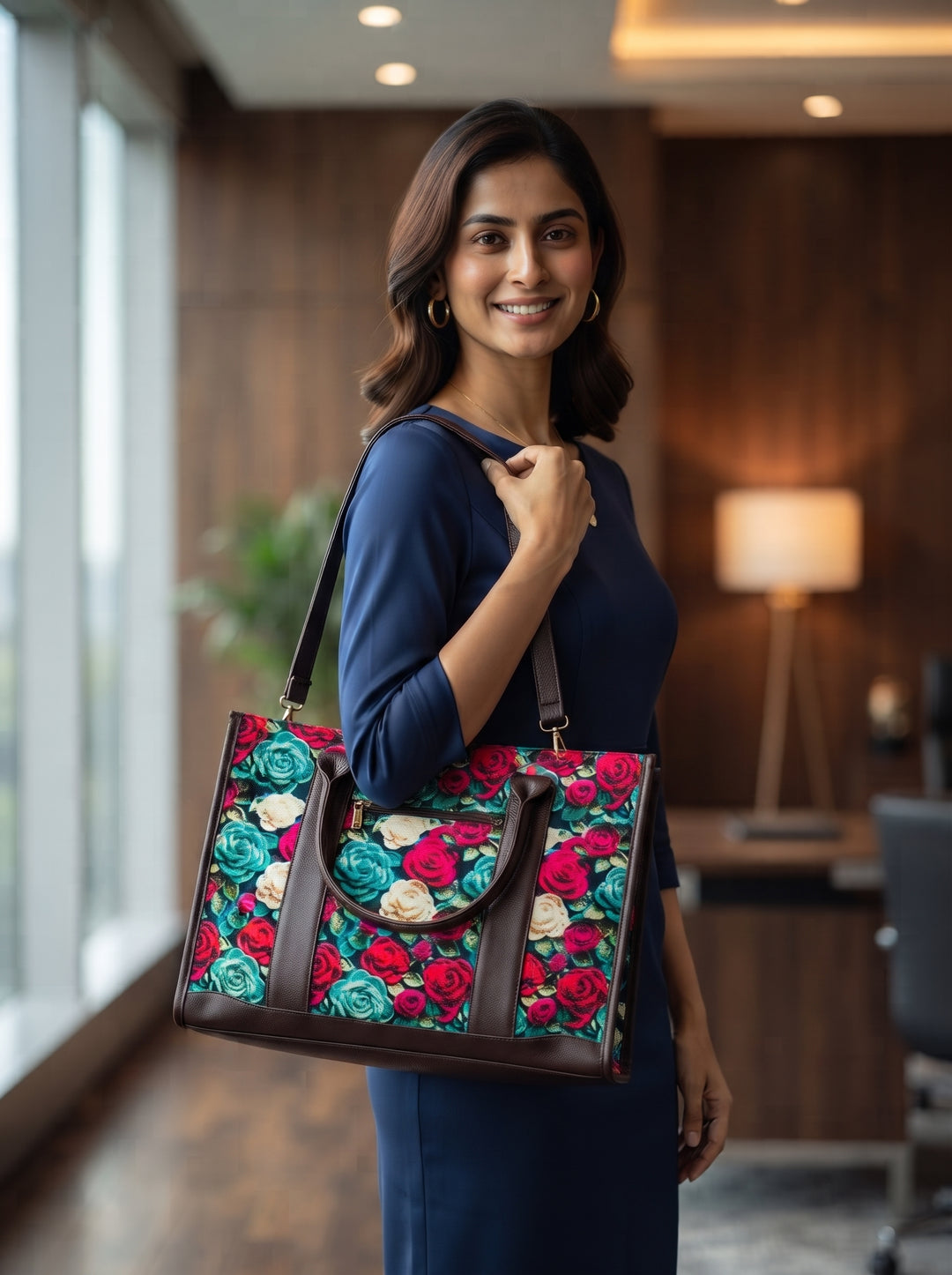 Roses in My Hands-Leather Hand Bag
