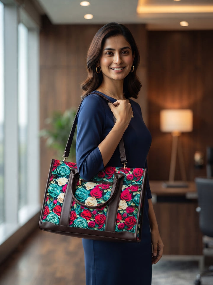 Roses in My Hands-Leather Hand Bag