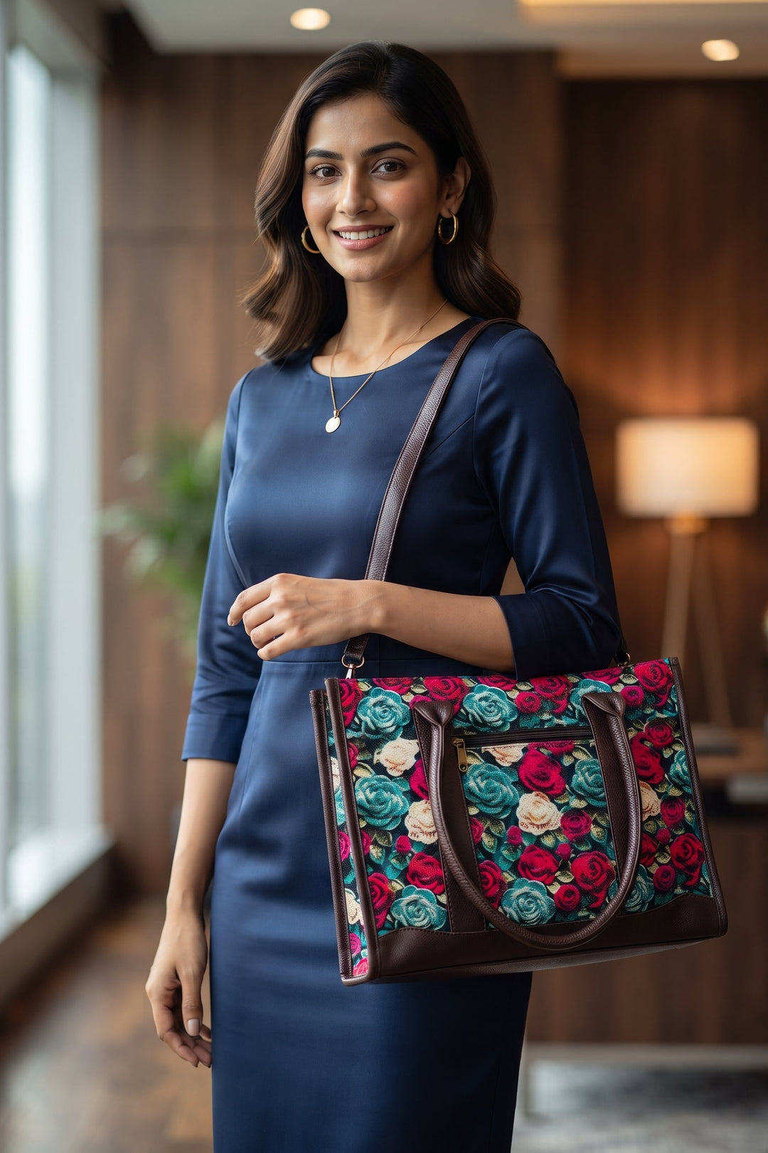 Roses in My Hands-Leather Hand Bag