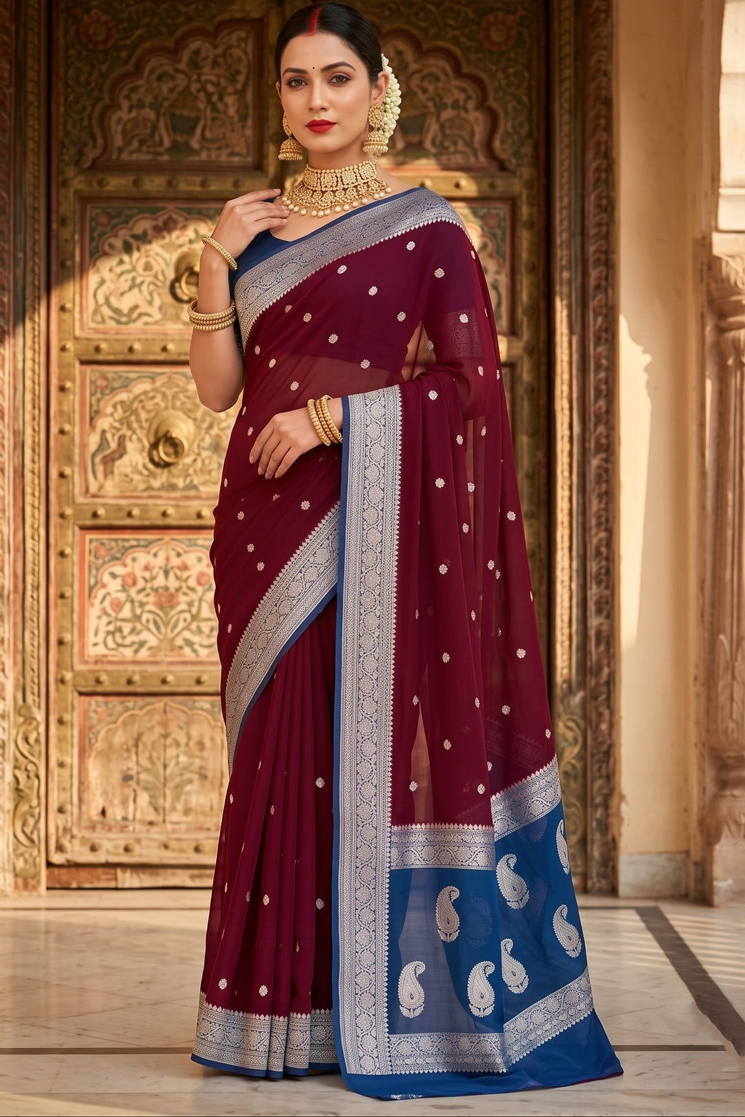 Legacy Of Khaddi Chiffon Handloom Banarasi Saree