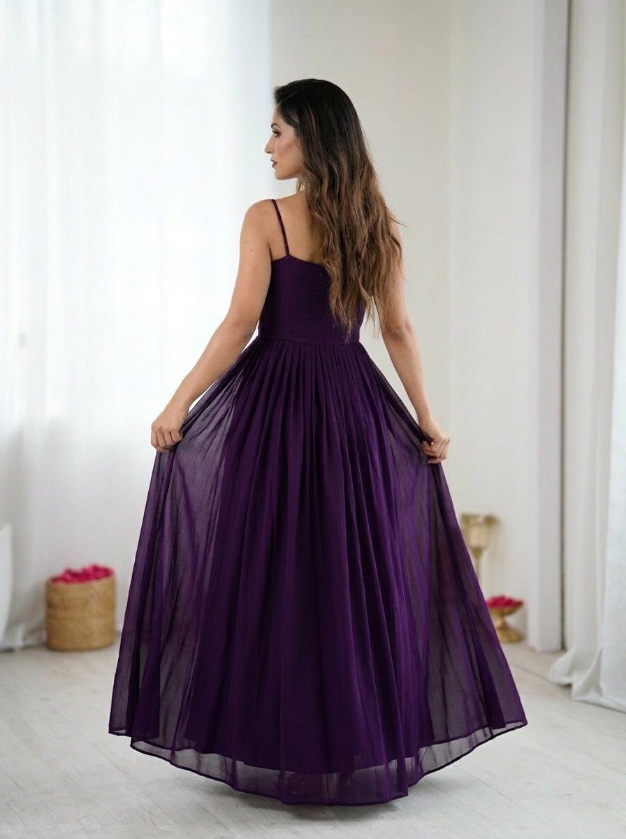 Imperial Orchid Georgette Gown( Deep Wine )