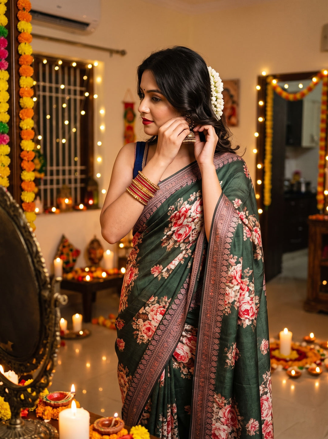 Elysian Dream - Fancy Satin Silk Digital Print Saree