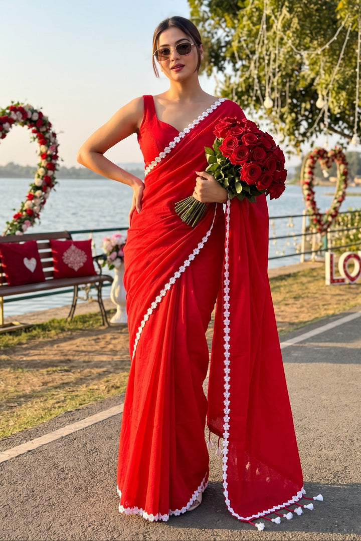 Meghanjali (মেঘাঞ্জলি)  Khadi Cotton Saree With Lace