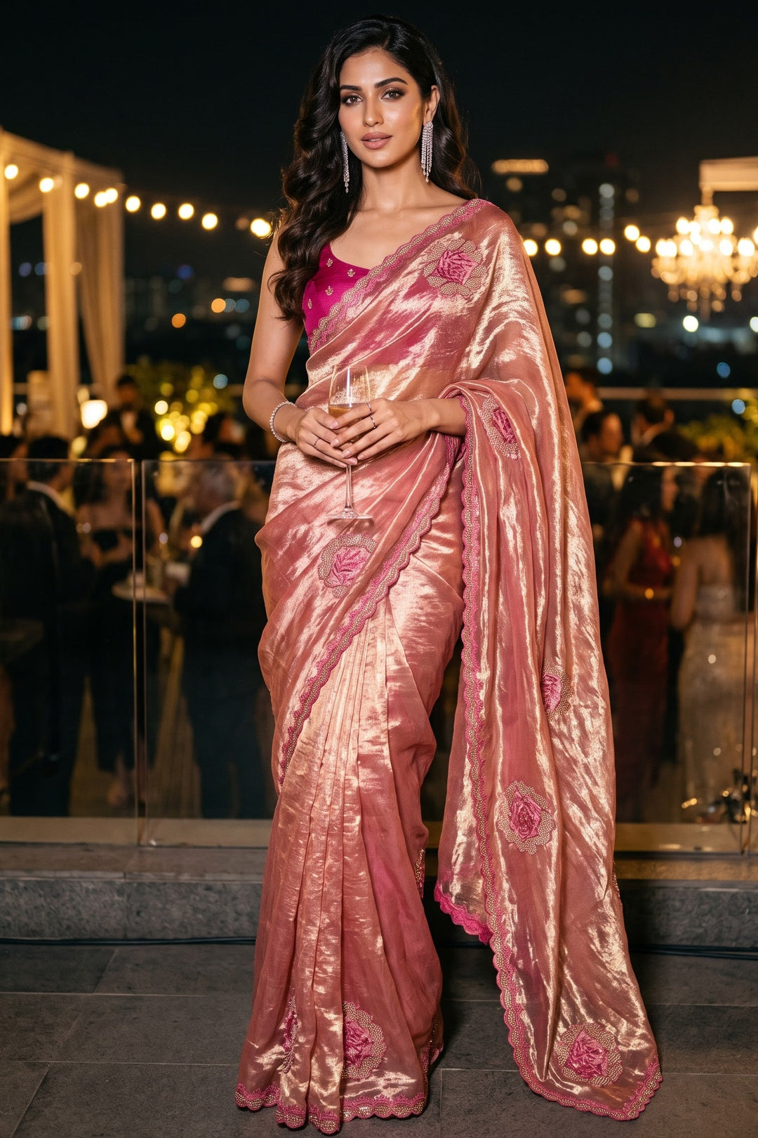 Blush Rose Satin Silk Saree