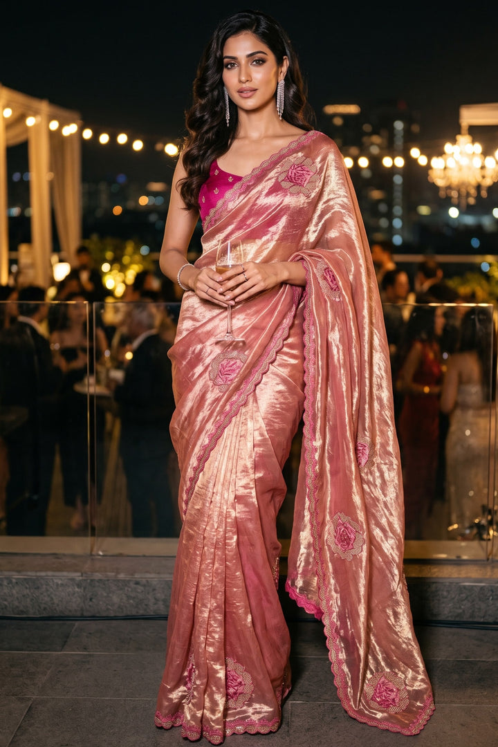Blush Rose Satin Silk Saree