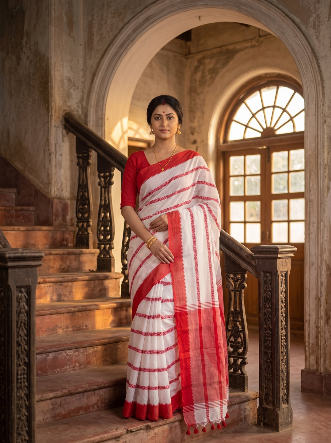 Shwetanjali Stripe Khadi Saree