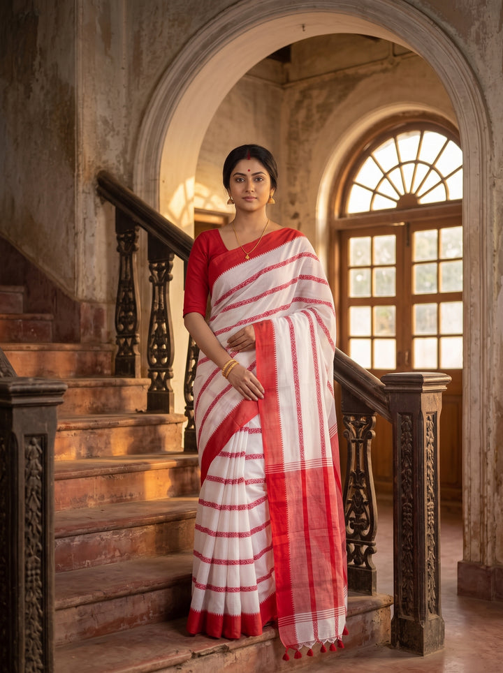 Shwetanjali Stripe Khadi Saree
