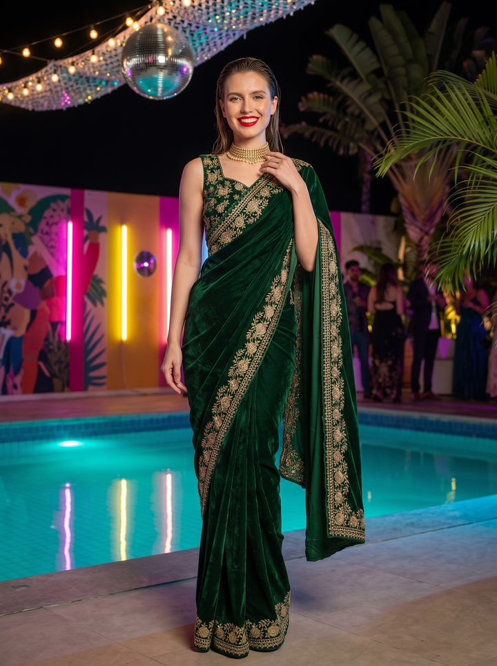 Silence of Luxury Viscose Velvet Sequin Embroidered Saree