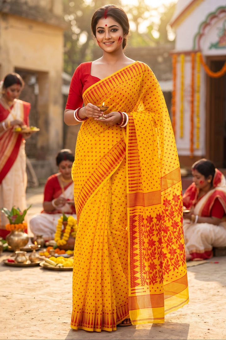 Basanti Bela Bengal Jamdani Saree