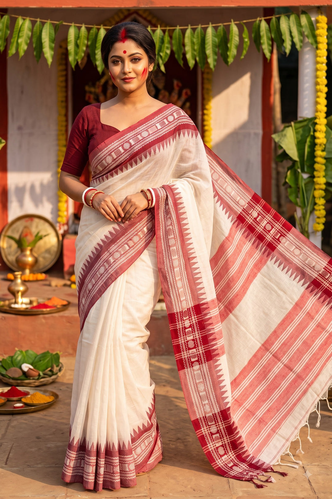 Uma Shakti khadi Jamdani Saree
