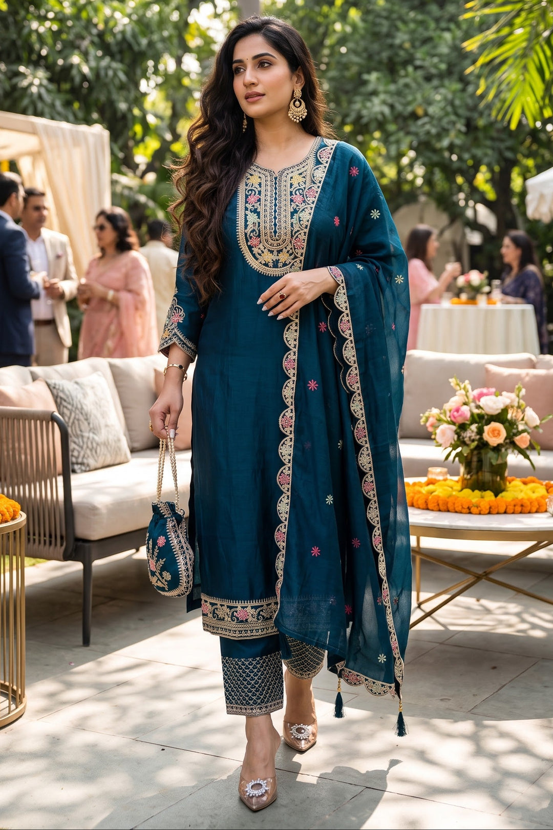 Noble Grace Chinon Silk Embroidered Kurti Set