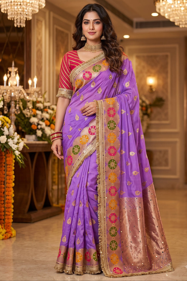 Willow Charm Silk Saree With Mirror Work