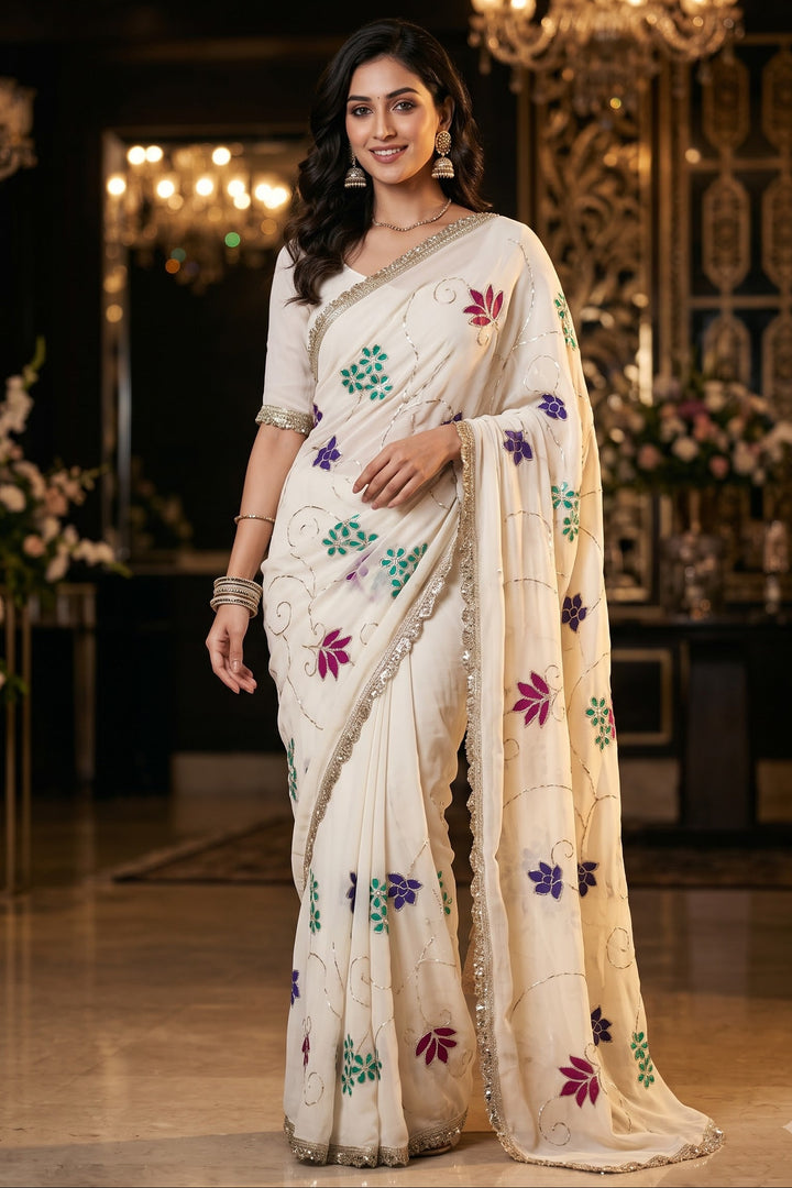 Chandni Georgette  Handprint Saree