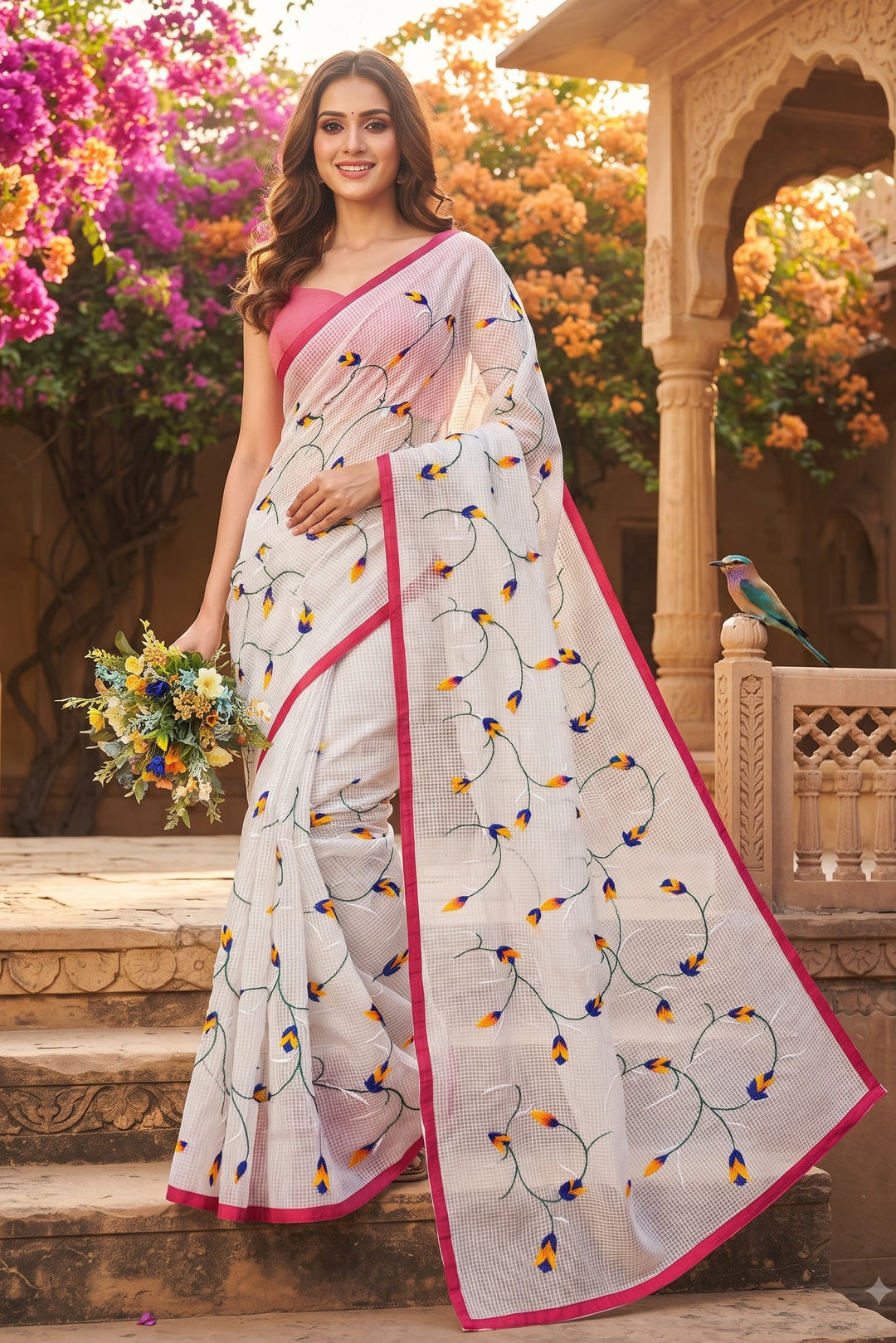 Kusum Reshom Kota Saree With Embroidery work