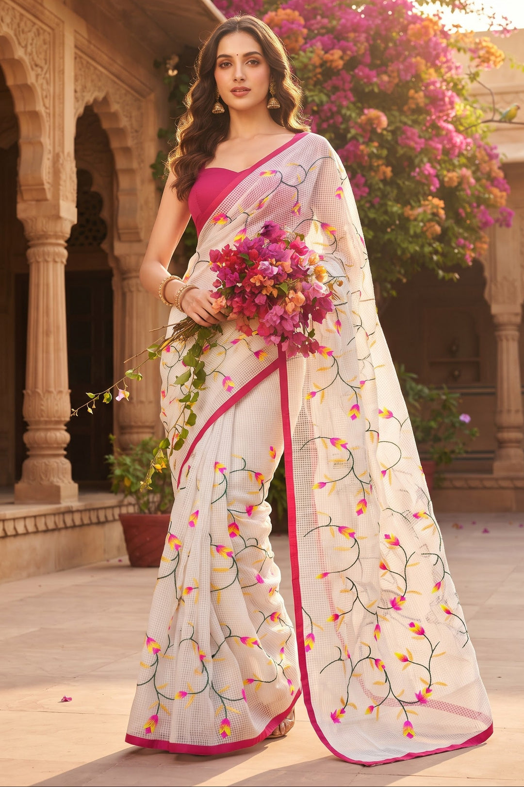 Kusum Reshom Kota Saree With Embroidery work