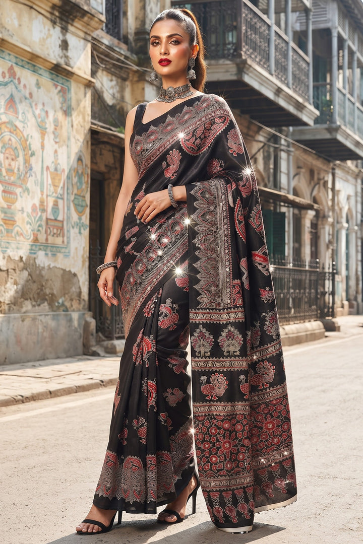 Pretty Obsession Modal Silk Saree With Mirror Work